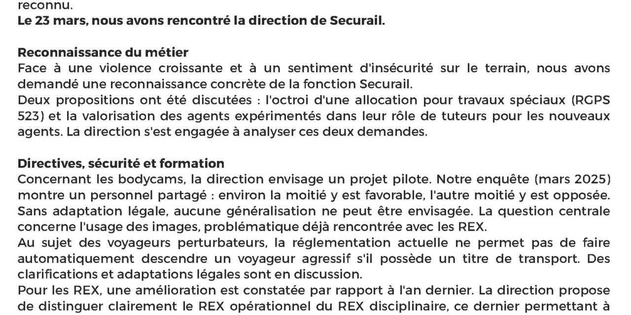 Tract Securail : discussion constructive avec la direction
