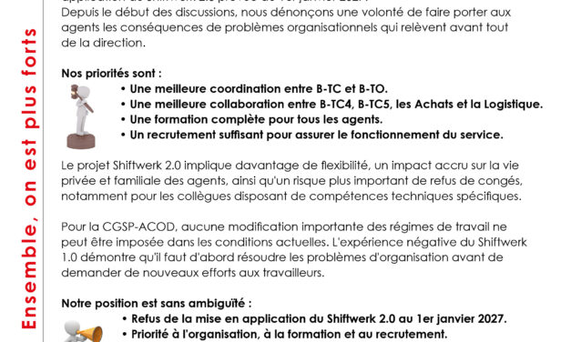 SHIFTWERK 2.0 la CGSP ACOD dit non