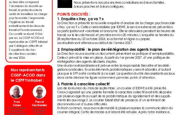 RÉSUMÉ DU COMITÉ D’ENTREPRISE PPT INFRABEL DE SEPTEMBRE ET OCTOBRE 2026