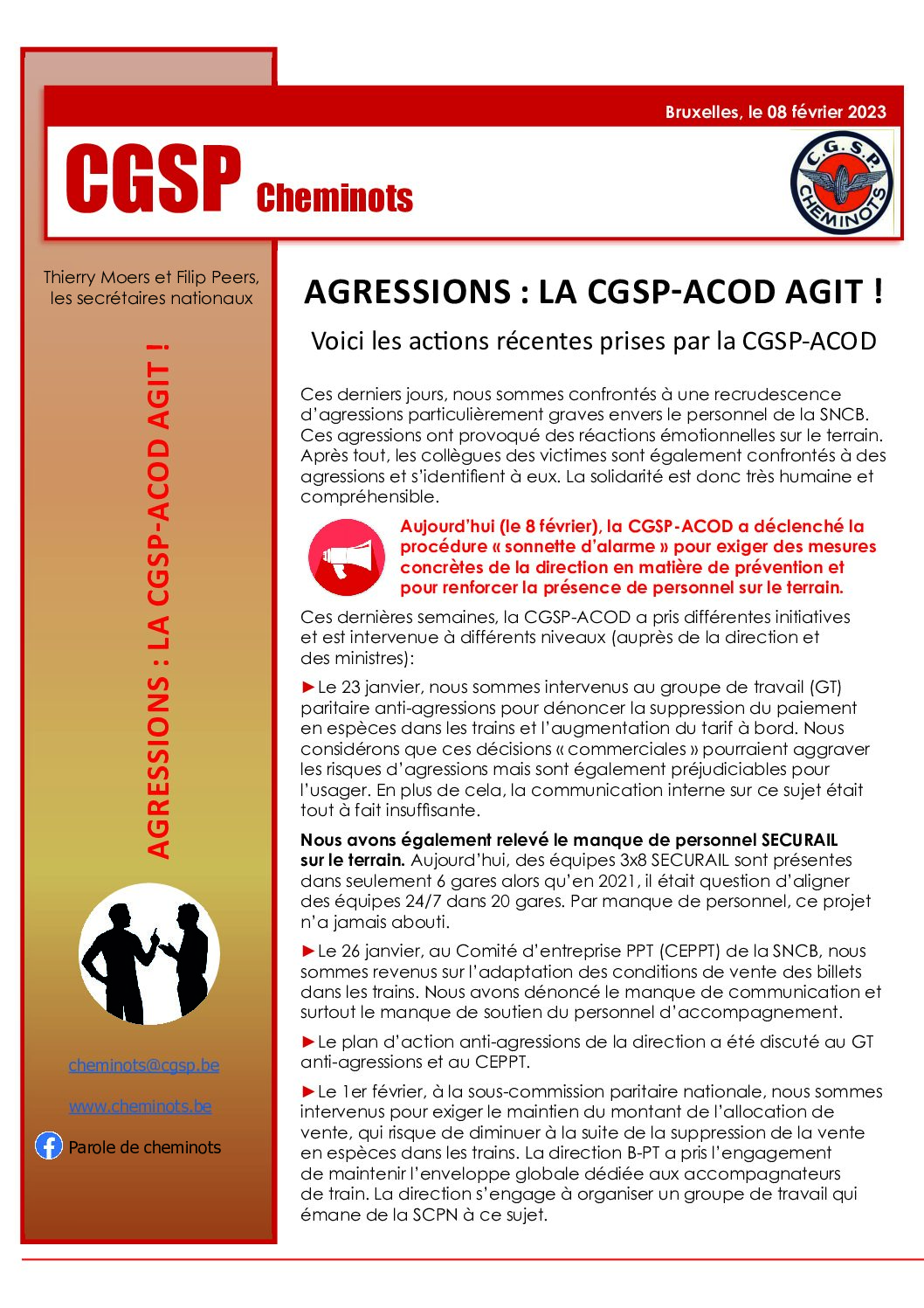 AGRESSIONS : LA CGSP-ACOD AGIT !