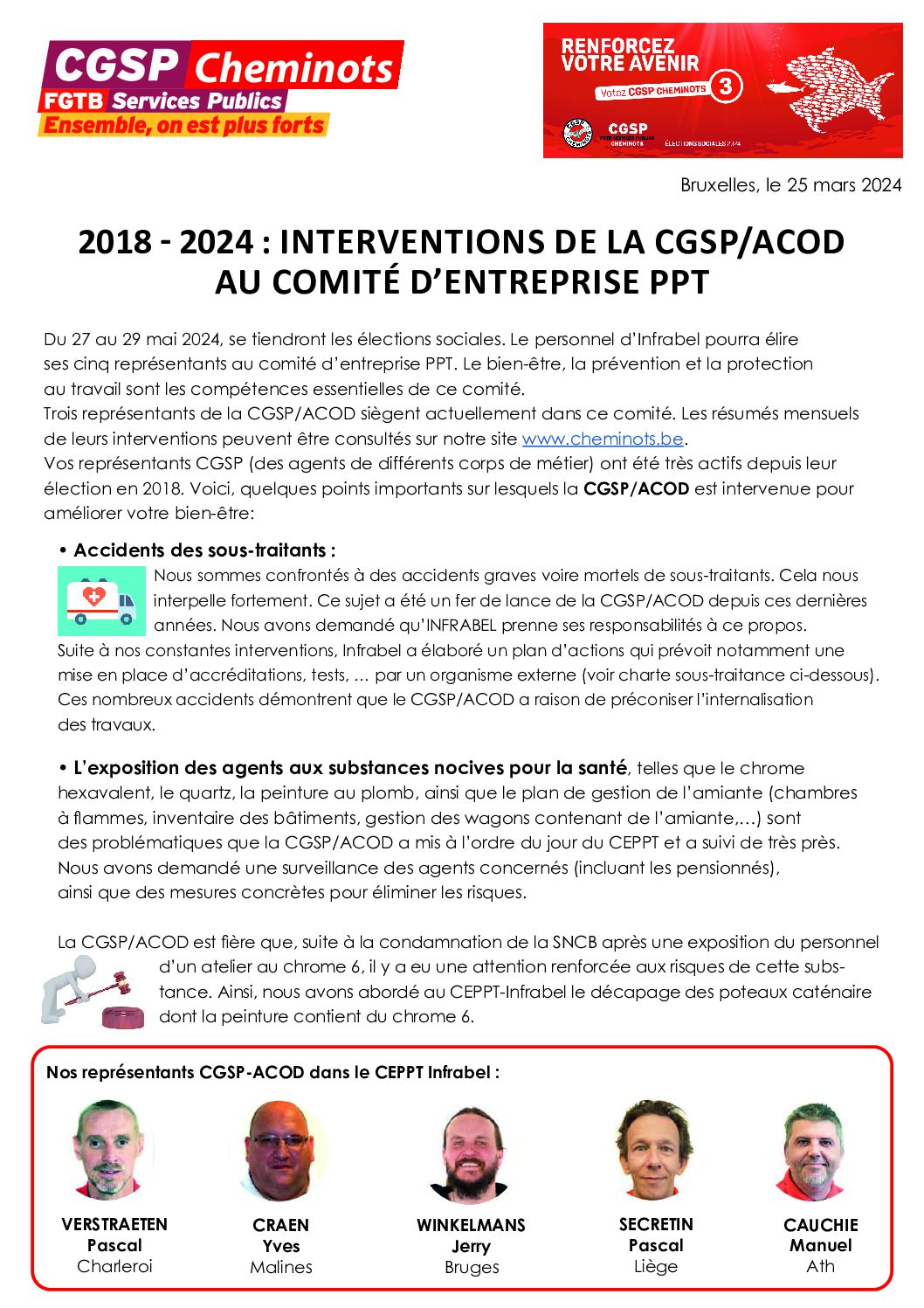 2018 – 2024 : INTERVENTIONS DE LA CGSP/ACODAU COMITÉ D’ENTREPRISE PPT