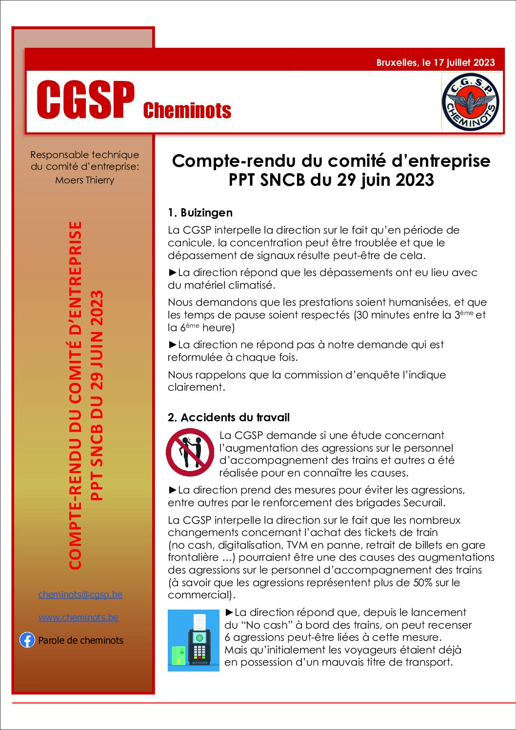 Compte-rendu du comité d’entreprise PPT SNCB du 29 juin 2023