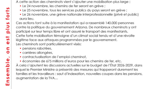 Cheminots grève 24, 25 et 26 novembre 2025