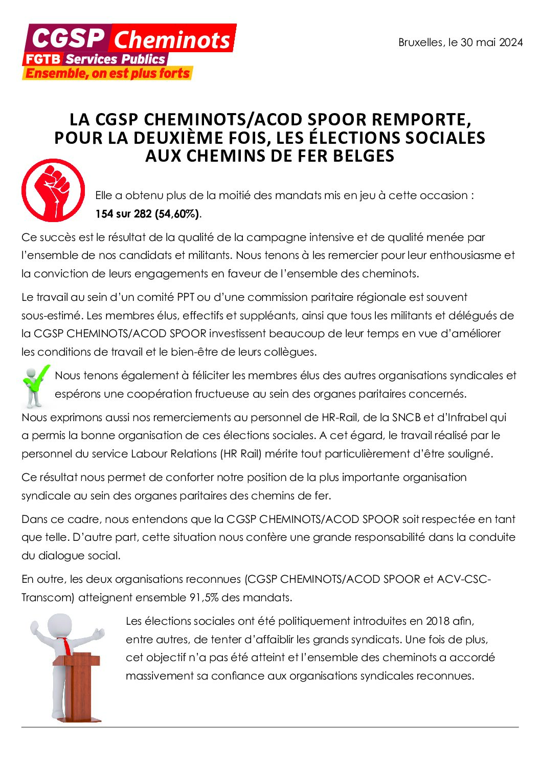 Communication résultats élections sociales 2024