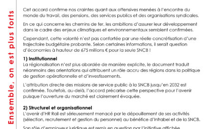 Communiqué à la presse :  Accord de gouvernement Arizona –  Réactions de la CGSP Cheminots