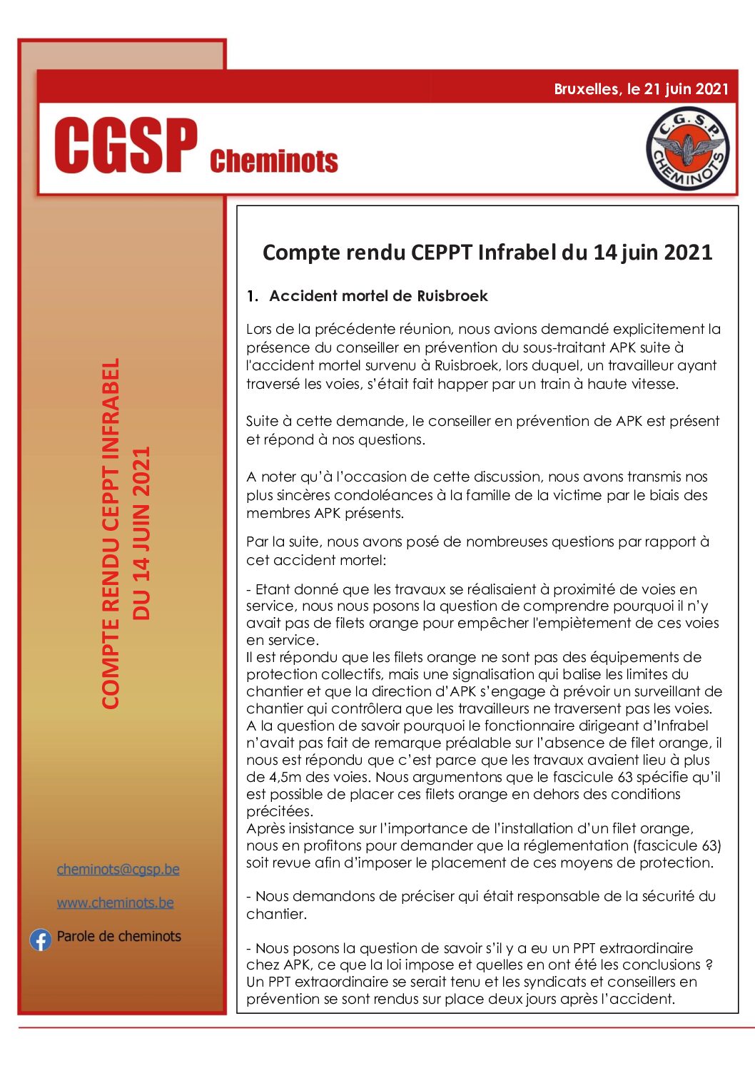 Compte rendu CEPPT Infrabel du 14 juin 2021