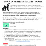 DON À LA RENTRÉE SCOLAIRE – RAPPEL