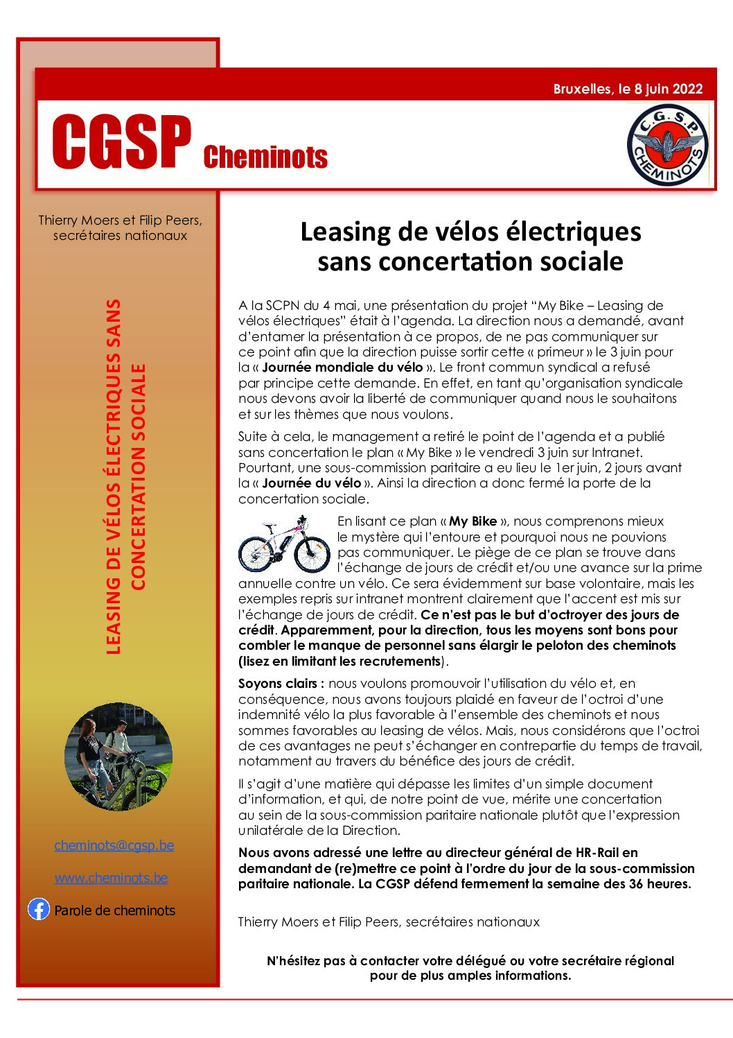 Leasing de vélos électriques sans concertation sociale