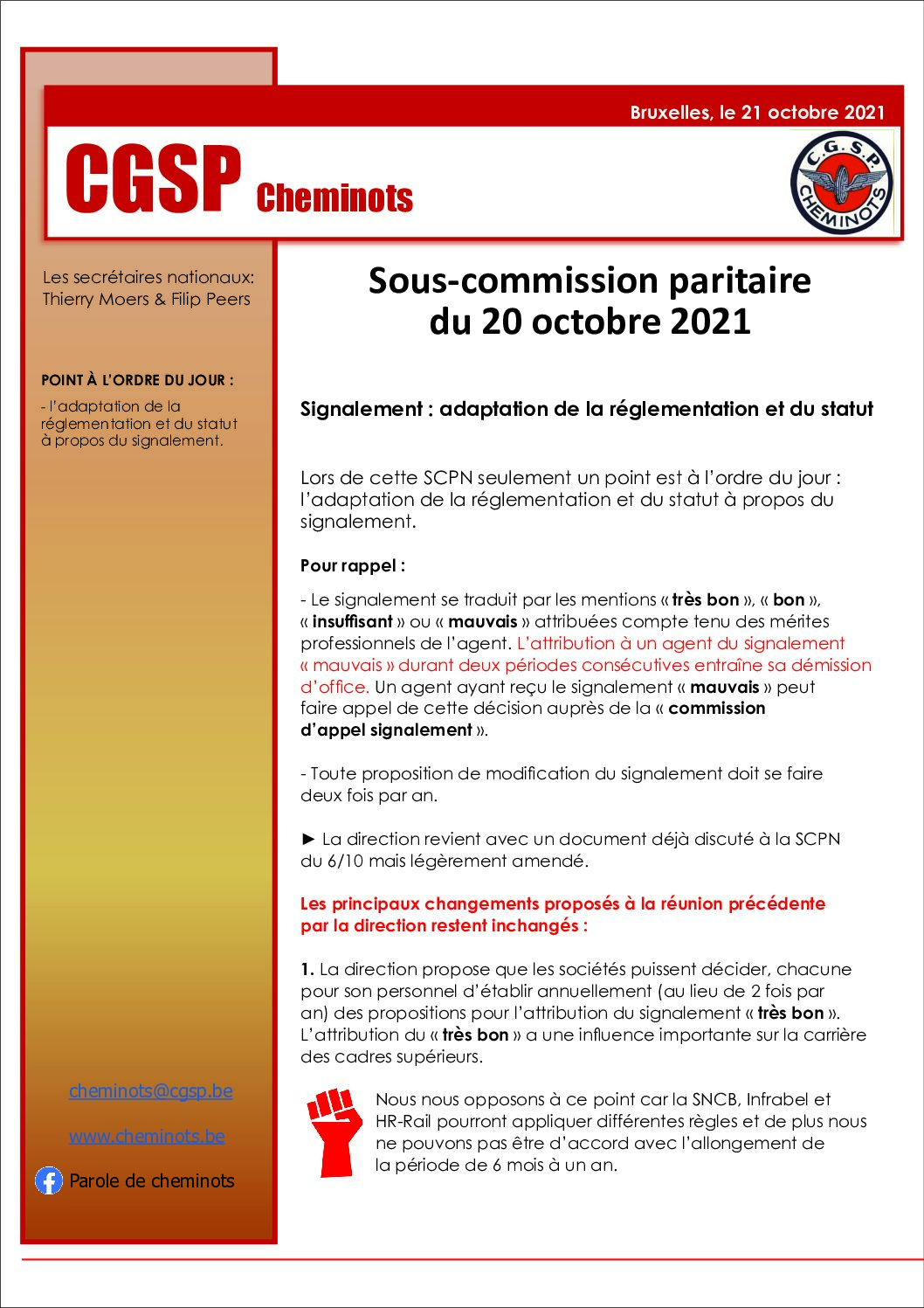 Sous-Commission paritaire du 20 octobre 2021