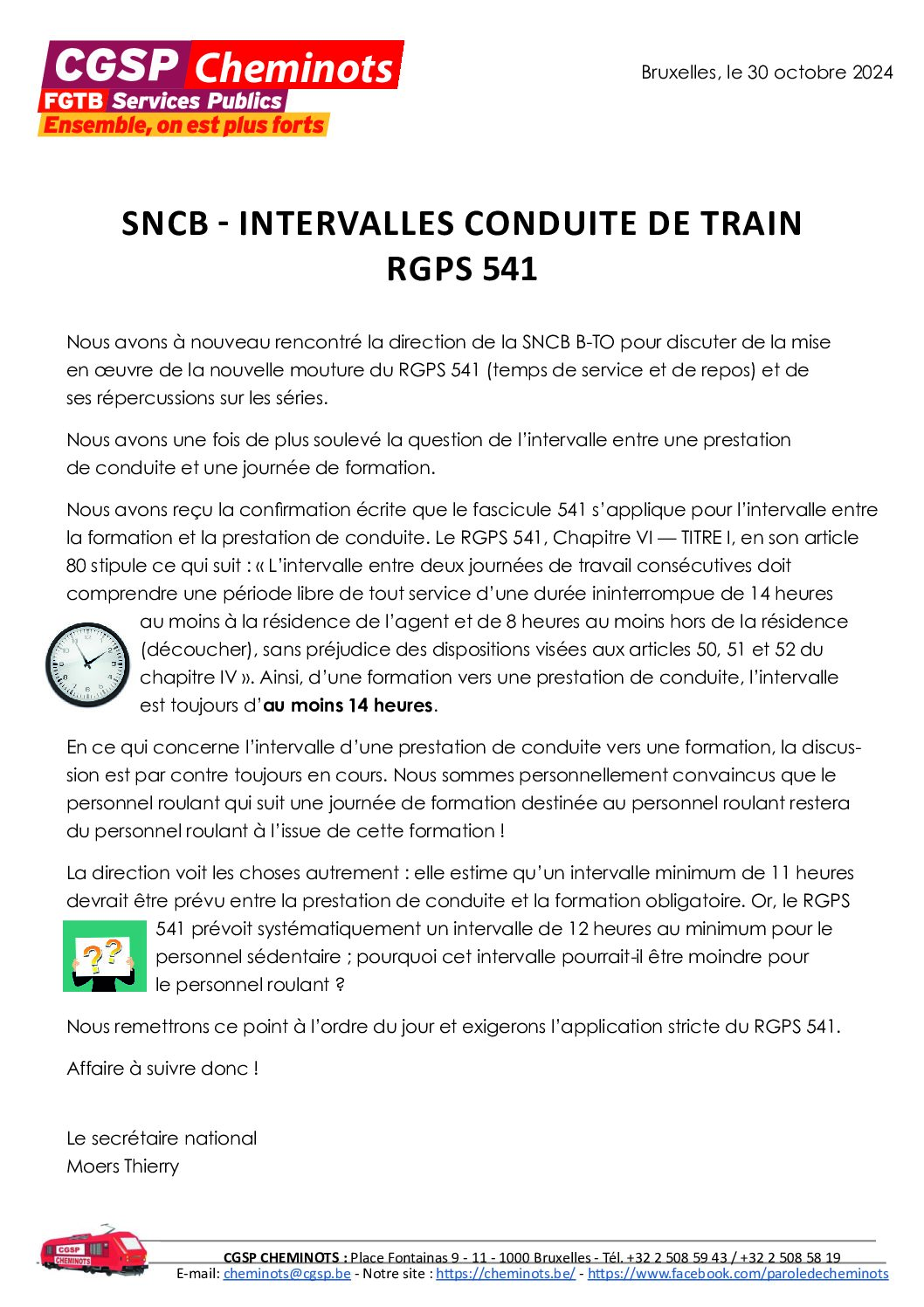 SNCB – Intervalles Conduite de train RGPS 541